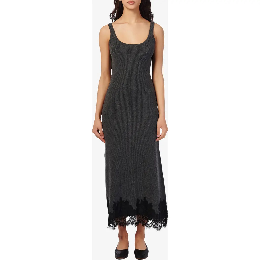CAMI NYC Una Lace Detail Merino Wool Rib Maxi Sweater Dress in Carbon at Nordstrom, Size Small | Nordstrom
