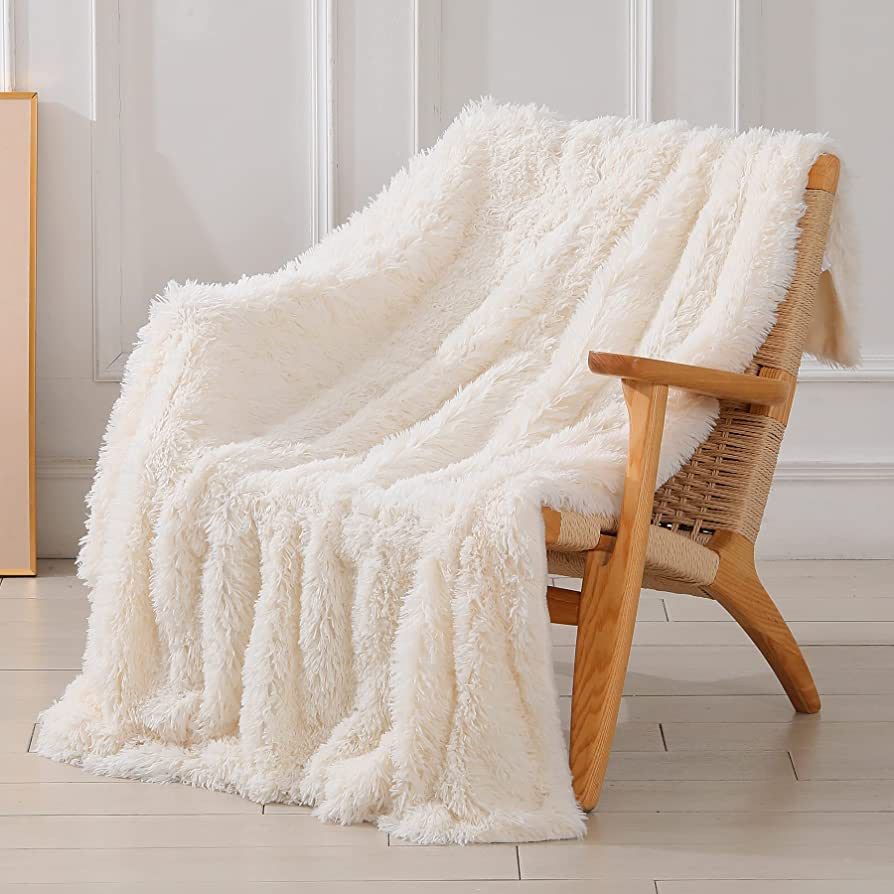 Decorative Extra Soft Fuzzy Faux Fur Shaggy Throw Blanket 50" x 60",Solid Reversible Lightweight ... | Amazon (US)