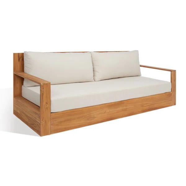 Gardella 84" Wide Outdoor Teak Patio Sofa with Cushions | Wayfair North America