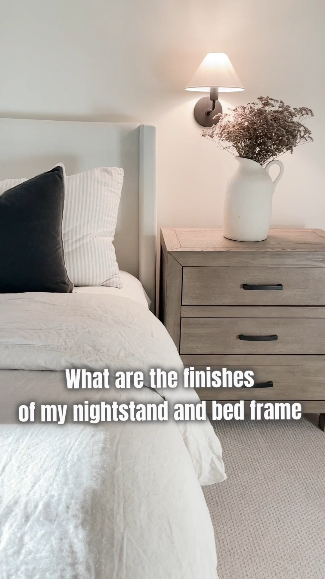 Follow for timeless home design finds. 
The nightstands are 28’’ gray wash and the bed frame is basket weave slub. #bedroom #bed #nightstands #archedmirror 

#LTKhome #LTKVideo