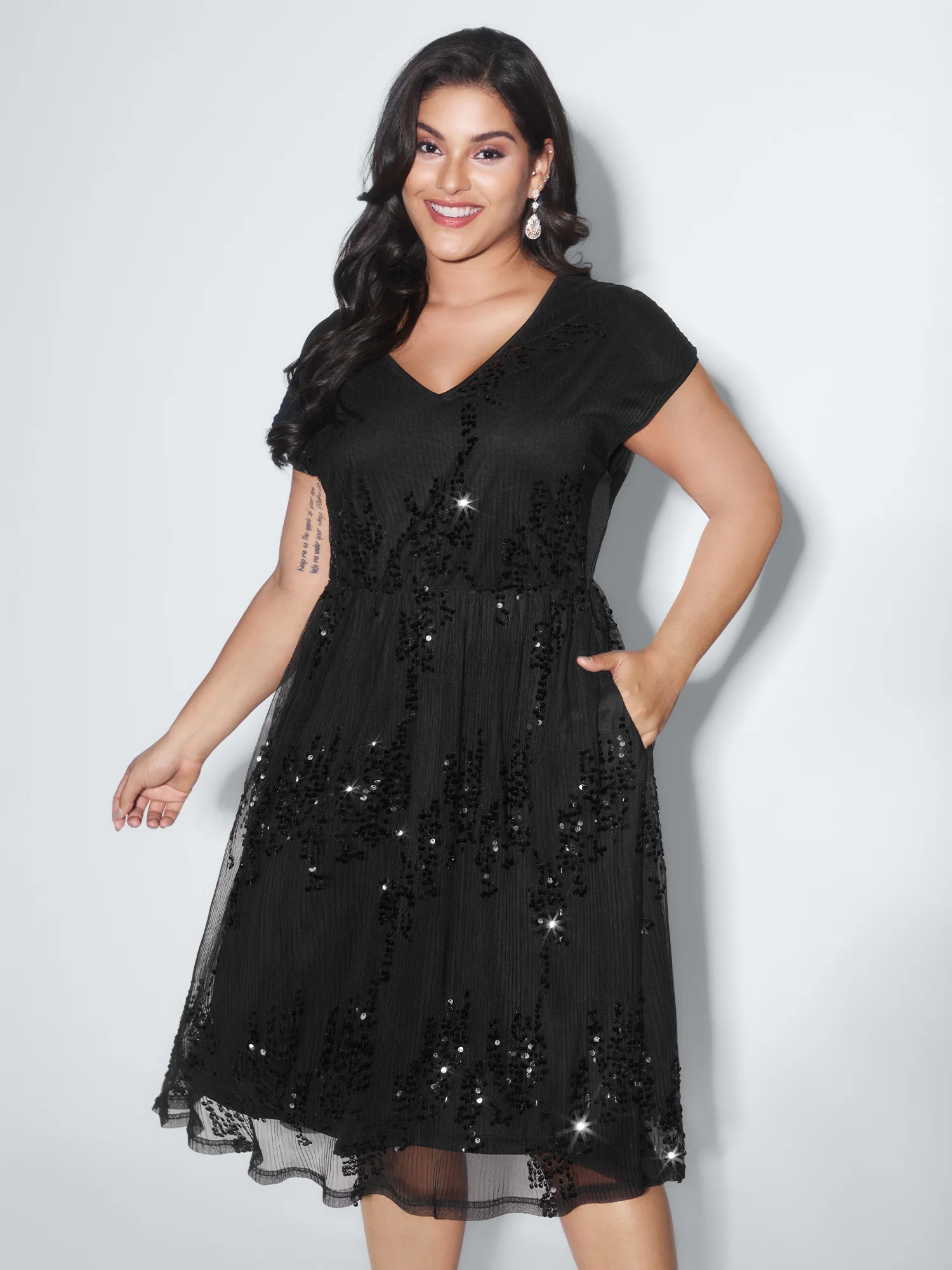 Sequin Embellished V-Neck Midi Dress | Bloomchic