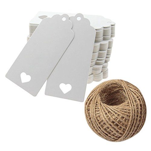 White Gift Tags,Wedding Tags,100 Pcs White Kraft Paper Gift Tags with String Vintage Tags with Hollo | Amazon (US)