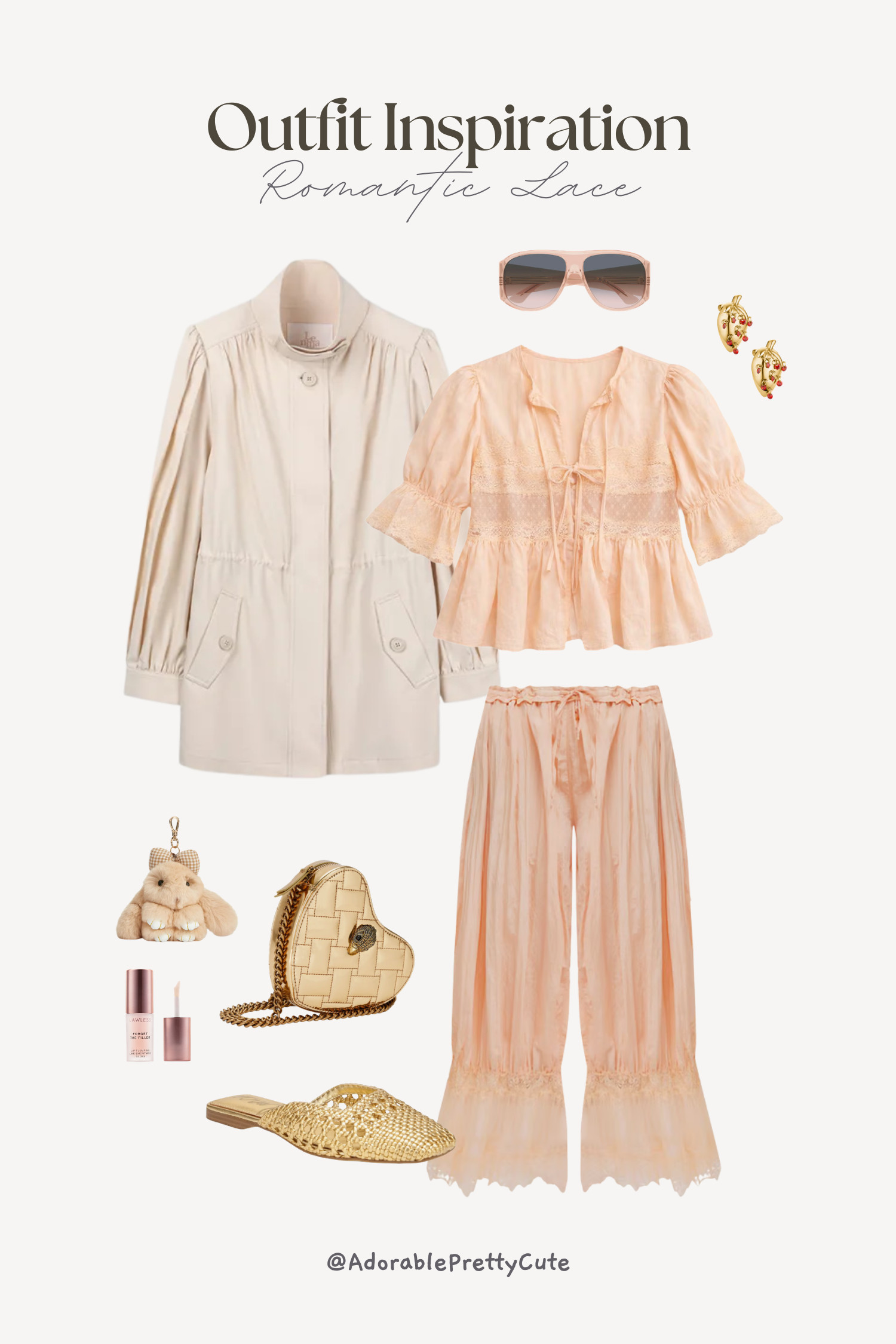 Romantic Lace Outfit Ideas｜Soft Peach & Gold Details 🌸✨
A soft peach lace set with delicate tie-front details, styled with warm gold accents and subtle heart touches. Adorable, light, and easy to wear — perfect for spring dates, brunch, or a softly dressed-up everyday look.
#RomanticOutfit #LaceSet #PeachOutfit #SoftPinkStyle #TieFrontTop #GoldAccessories #HeartBag #SpringOutfitIdeas #LovelyStyle #DateNightLook #CuteButPolished #OutfitInspo #LTKFinds #LTKspring 

 #LTKsummer #LTKstyletip #LTKdatenight
