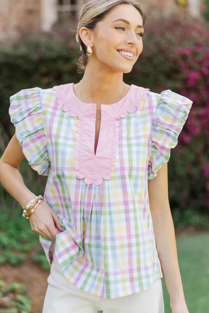 The Right Impression Yellow Gingham Blouse | The Mint Julep Boutique