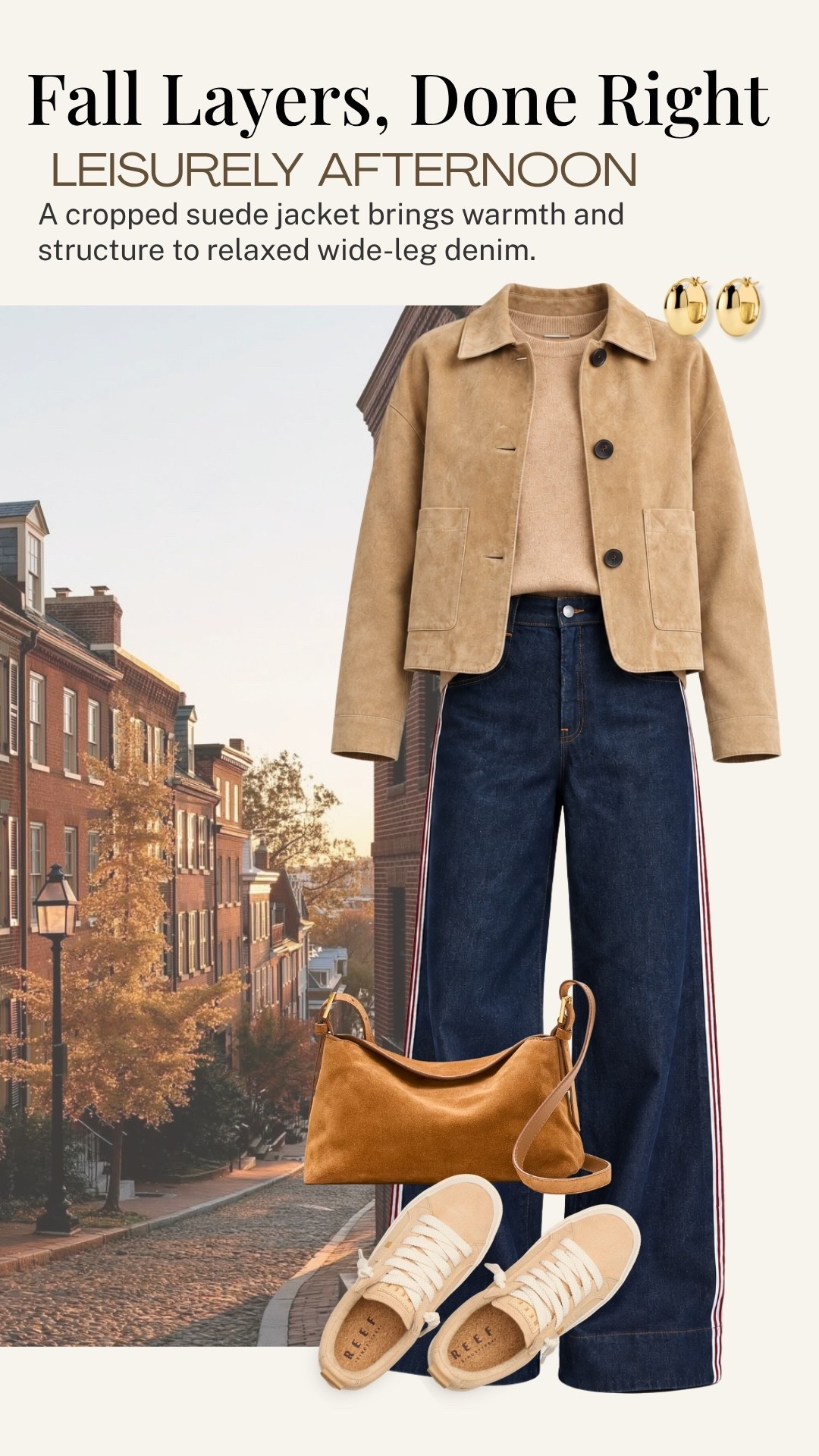 This fall layering combination is so easy to wear, a cropped suede jacket adds warmth and structure to relaxed wide-leg denim, while the simple knit underneath keeps it polished. I love this for a leisurely afternoon, coffee, or running around town when you want to be comfortable without looking too casual.

#LTKootd #LTKdayinmylife #LTKOver40