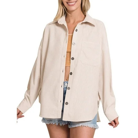 Womens Corduroy Shacket Jacket Shirt Oversized Button Down Shirts Long Sleeve Casual Tops and Outwear | Walmart (US)