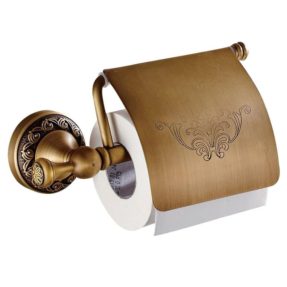 Vintage Brass Toilet Paper Holder with Cover, NSCMQSL Wall Mounted Bathroom Tissue Roll Storage S... | Amazon (US)
