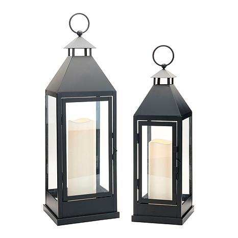 Unmatched 2-piece Set Flameless Lanterns with Holiday Bows | HSN