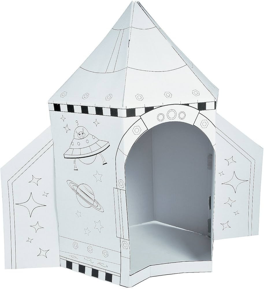 Fun Express Cardboard Rocket Spaceship Playhouse (5 feet Tall and Easy Storage) Coloring House Fo... | Amazon (US)