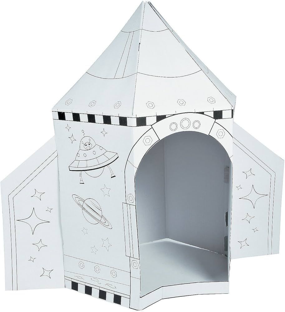 Fun Express Rocket Cardboard House for Kids - 5-Foot Tall Rocket Cardboard Playhouse for Kids, Ho... | Amazon (US)