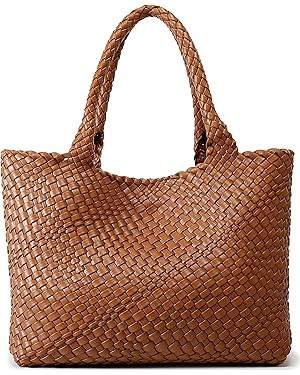 Queenoris Woven Bag for Women, Fashion Top Handle Shoulder Bag Vegan Leather Shopper Bag Large Tr... | Amazon (US)