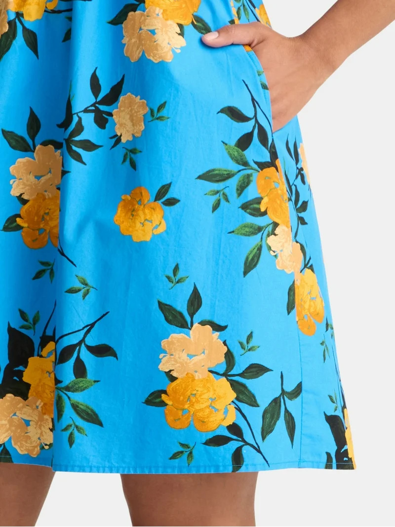 Time and Tru Women's Cotton Tie Back Mini Dress with Puff Sleeves, Sizes XS-XXXL | Walmart (US)