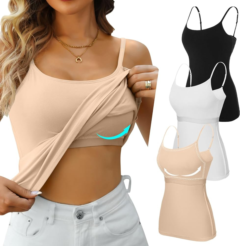 V FOR CITY Cotton Shelf Bra Camisole Tops for Women Adjustable Spaghetti Strap Tank Top Summer Ca... | Amazon (US)