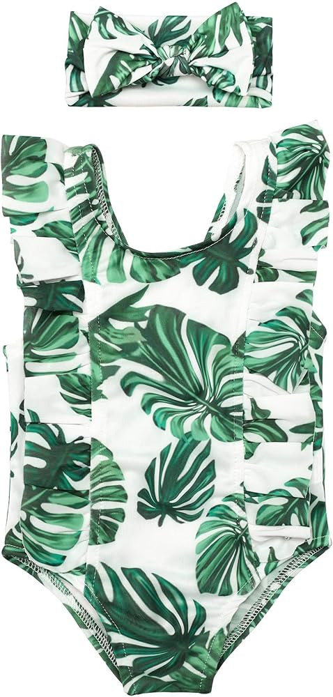 KANGKANG Baby Swimsuit Girl One Piece Swimsuit Cute Elegant Sunsuit Ruffled Swimwear Bathing Suit... | Amazon (US)