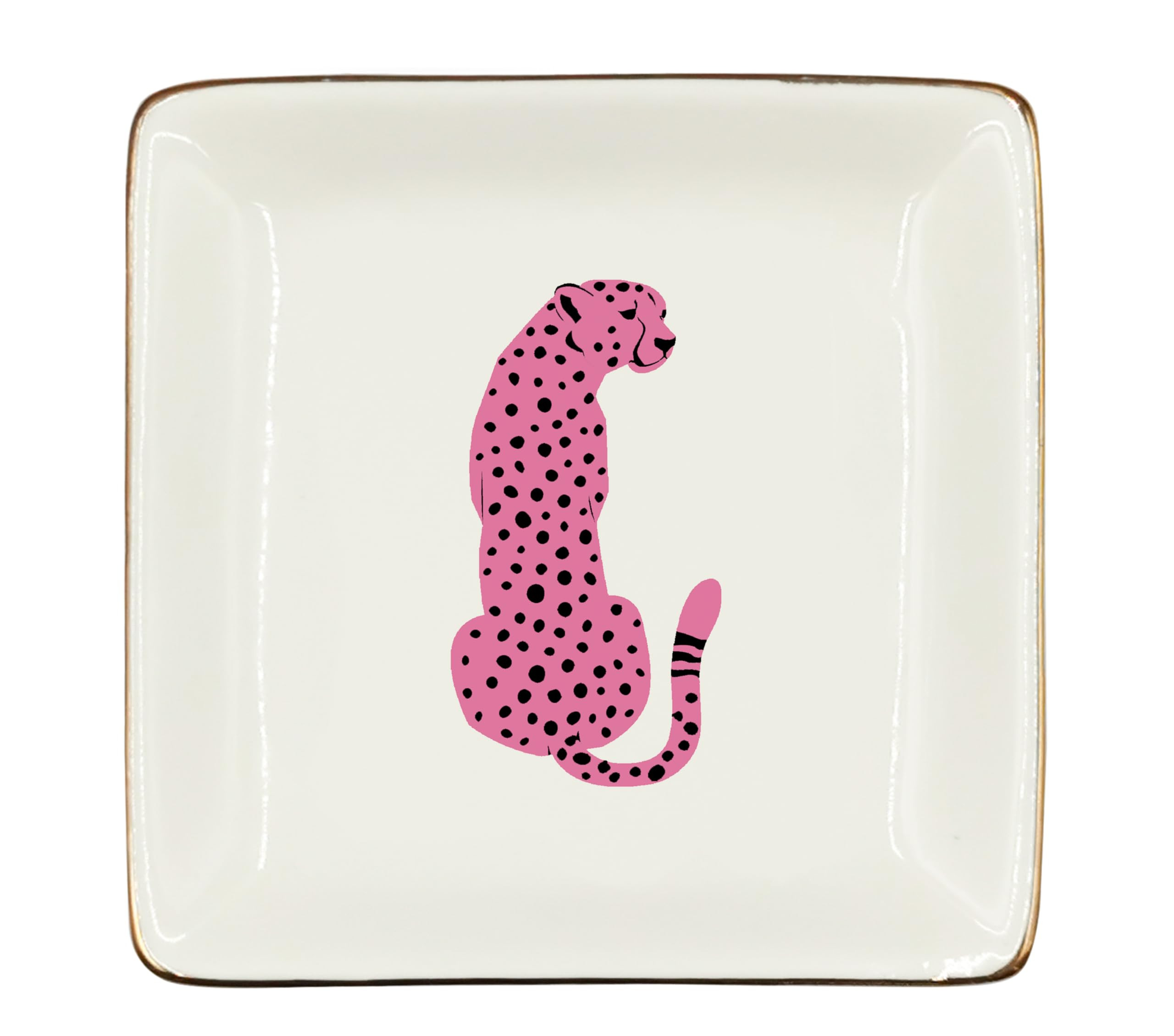 WODMIS Pink Preppy Cheetah Leopard Gifts Ceramic Jewelry Tray Dish, Cheetah Print Jewelry Plate T... | Amazon (US)