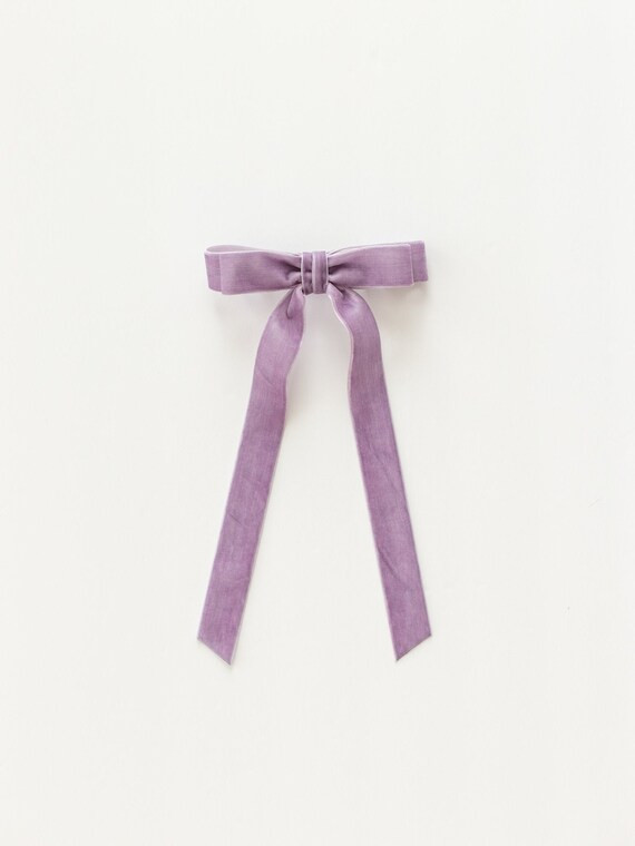 Velvet Hair Bow Long Tail | Ladies Velvet Bow French Barrette | Grace & Grandeur Alice Bow Dusty ... | Etsy (US)