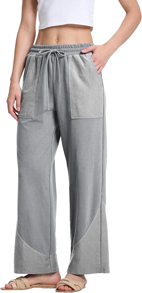 Womens Wide Leg Pants Casual Elastic Drawstring Waist Palazzo Pants with Pockets Lounge Pants Swe... | Amazon (US)