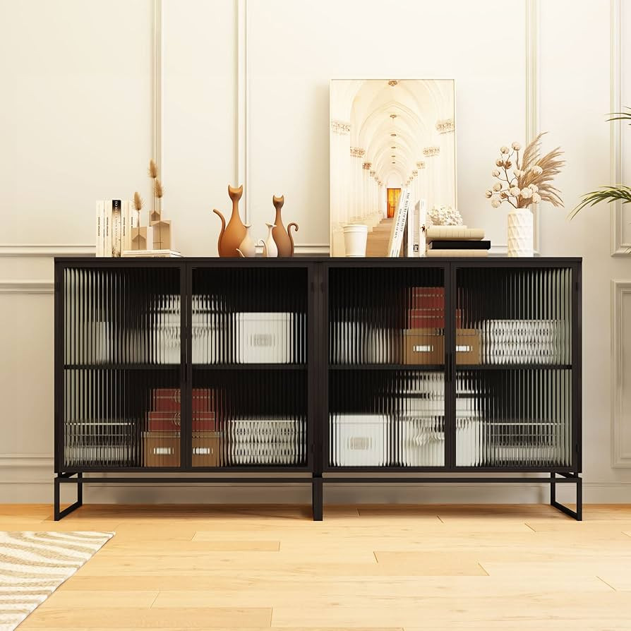 Amazon.com: FOKWE Accent Buffet Sideboard Cabinet, Modern Kitchen Storage Cabinet with Tempered G... | Amazon (US)