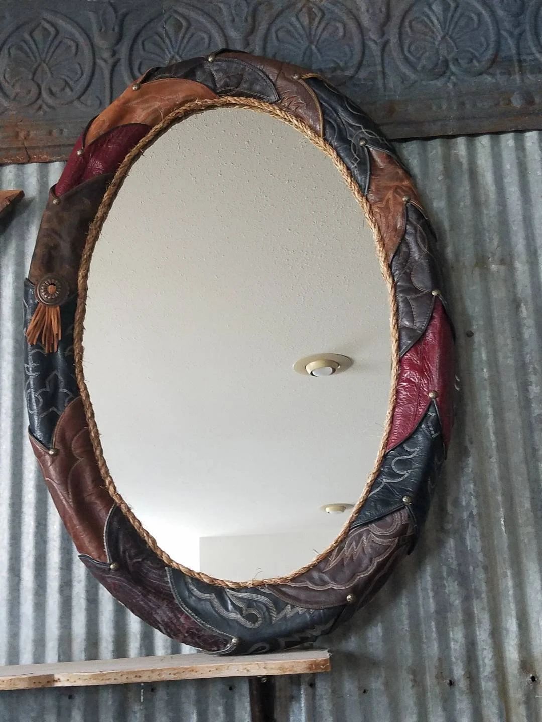 Handcrafted Western Leather Oval Mirror - Etsy | Etsy (US)