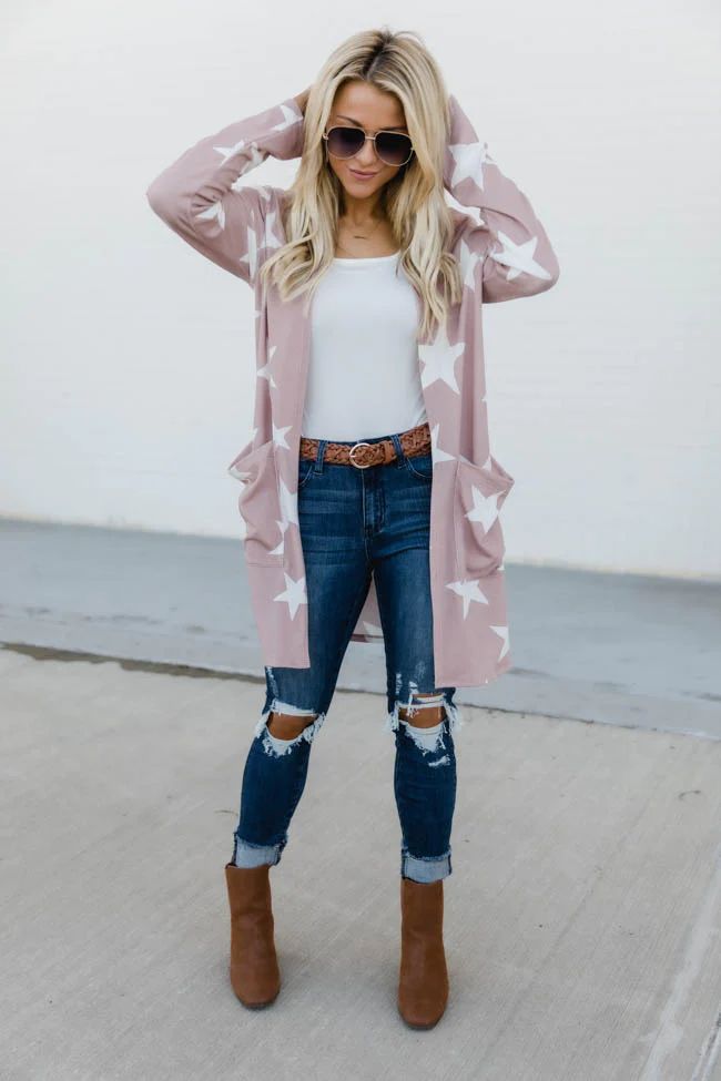Shooting Stars Flyaway Mauve Cardigan | The Pink Lily Boutique