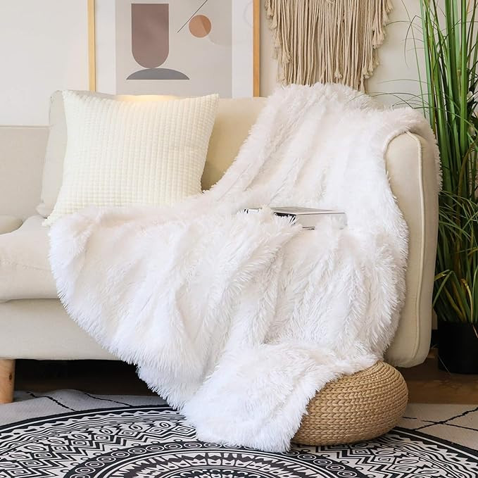 Decorative Extra Soft Faux Fur Throw Blanket 50" x 60",Solid Reversible Fuzzy Lightweight Long Ha... | Amazon (US)