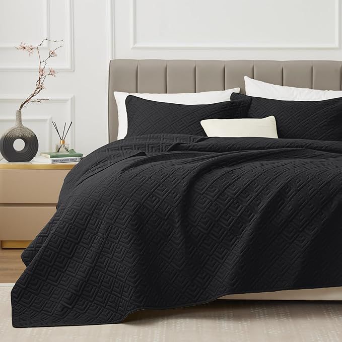 EXQ Home Quilt Set Full Queen Size Black 3 Piece,Lightweight Soft Coverlet Modern Style Squares P... | Amazon (US)