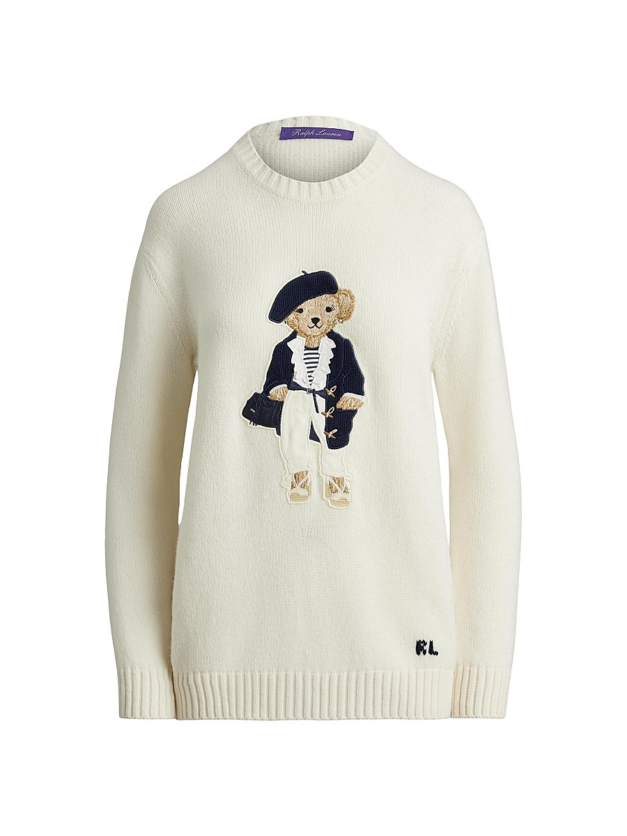 Women's Polo Bear Cashmere Relaxed-Fit Sweater - Lux Cream - Size Large | Saks Fifth Avenue