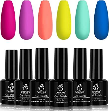Beetles Gel Nail Polish Set - Pool Party Collection 6 Colors Turquoise Purple Blue Pink Neon Gel ... | Amazon (US)