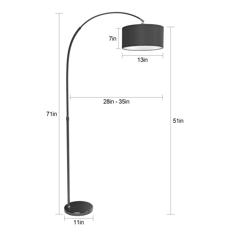 71'' Black Arched/Arc Floor Lamp with Marble Base | Wayfair North America