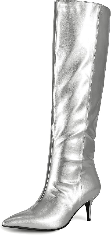 Aituis Silver Metallic Boots for Women - Pointed Toe Stiletto Heel Knee High Sexy Boots with Side... | Amazon (US)