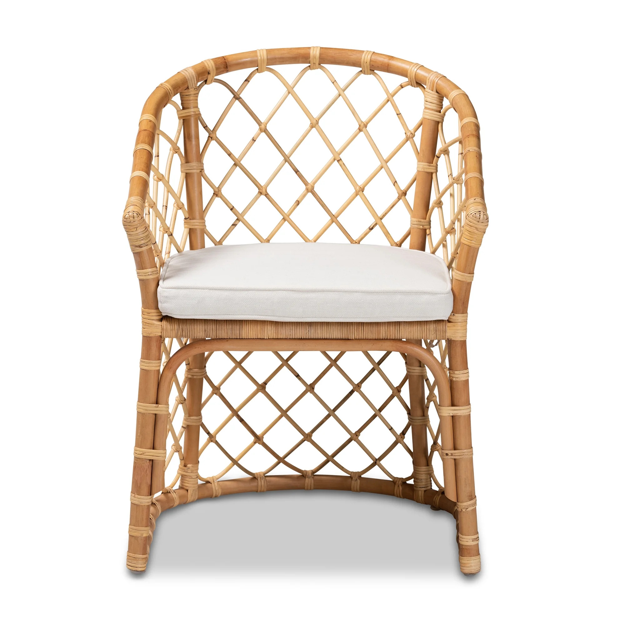 bali & pari Orchard Modern Bohemian White Fabric Upholstered and Natural Brown Rattan Dining Chai... | Walmart (US)