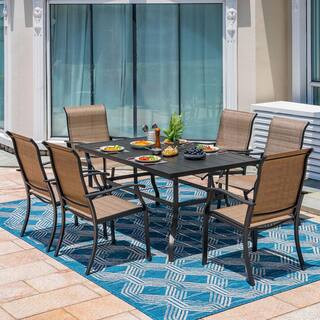 Nuu Garden 7-Pieces Rust-Free Metal Outdoor Patio Dining Set with 6 Textilene Dining Chairs and R... | The Home Depot