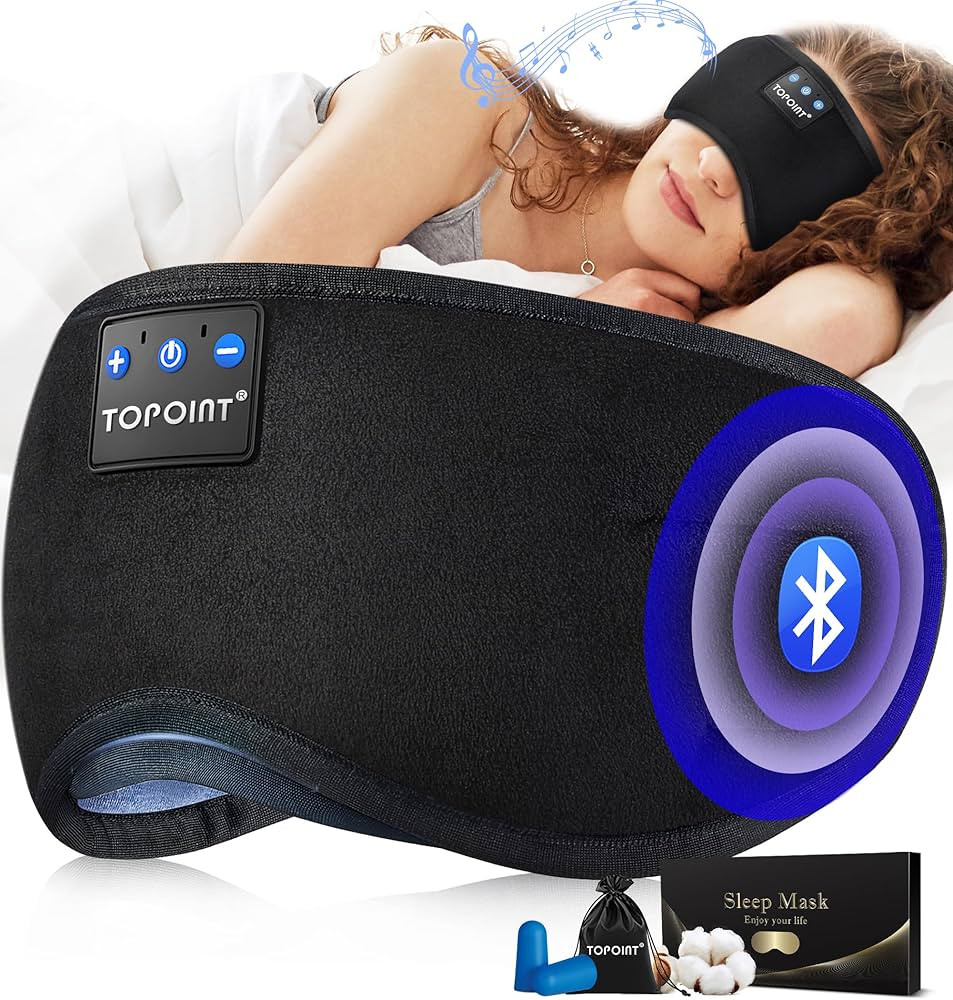 TOPOINT Sleep Mask with Headphones Bluetooth 5.2 Wireless, Sleep Headphone with Microphone Built-... | Amazon (US)