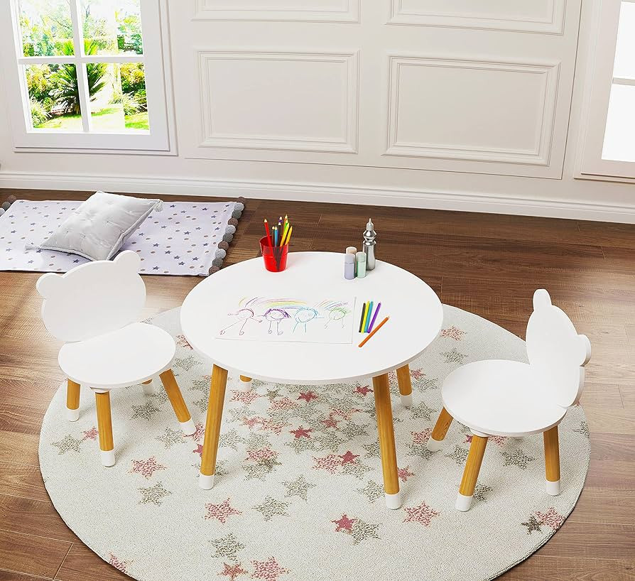 UTEX Kids Wood Table and Chair Set, Kids Play Table with 2 Chairs,3 Pieces Kids Round Table for T... | Amazon (US)