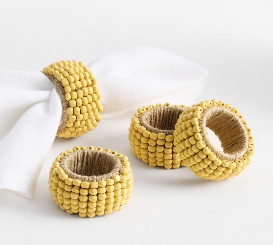 Wooden Beaded Napkin Rings - Set of 4 | Pottery Barn (US)