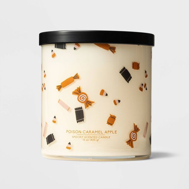 15oz 3-Wick Glass Jar Candy Print Poison Caramel Apple Candle Ivory - Hyde & EEK! Boutique™ | Target