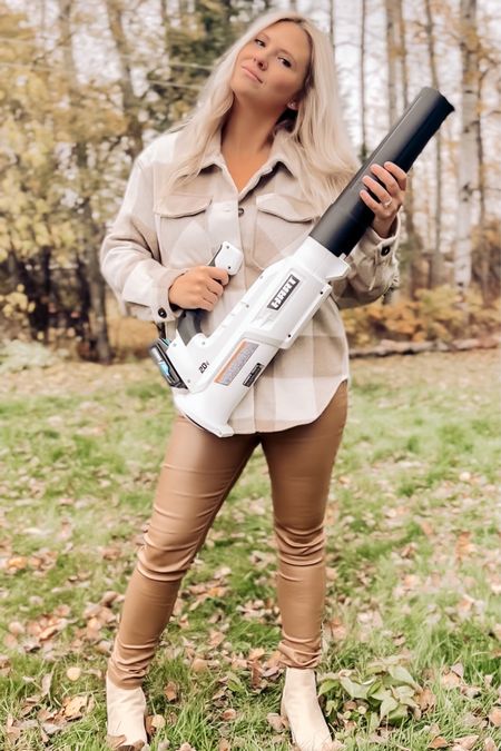Fall outfit - cozy neutral shacket, Steve Madden boots and faux leather, all tts and super comfy. Leaf blower is the cordless 20-Volt by Hart at Walmart! #fallstyle #fallfashion #neutralsforfall

#LTKSeasonal #LTKsalealert #LTKhome