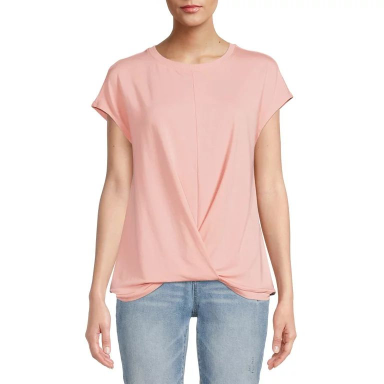 Time And Tru Women's Twist Front Top with Short Sleeves | Walmart (US)