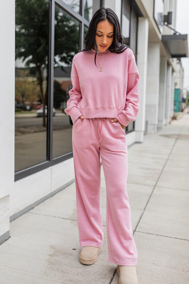 Learn As You Go Mauve Acid Washed Lounge Pants DOORBUSTER | Pink Lily