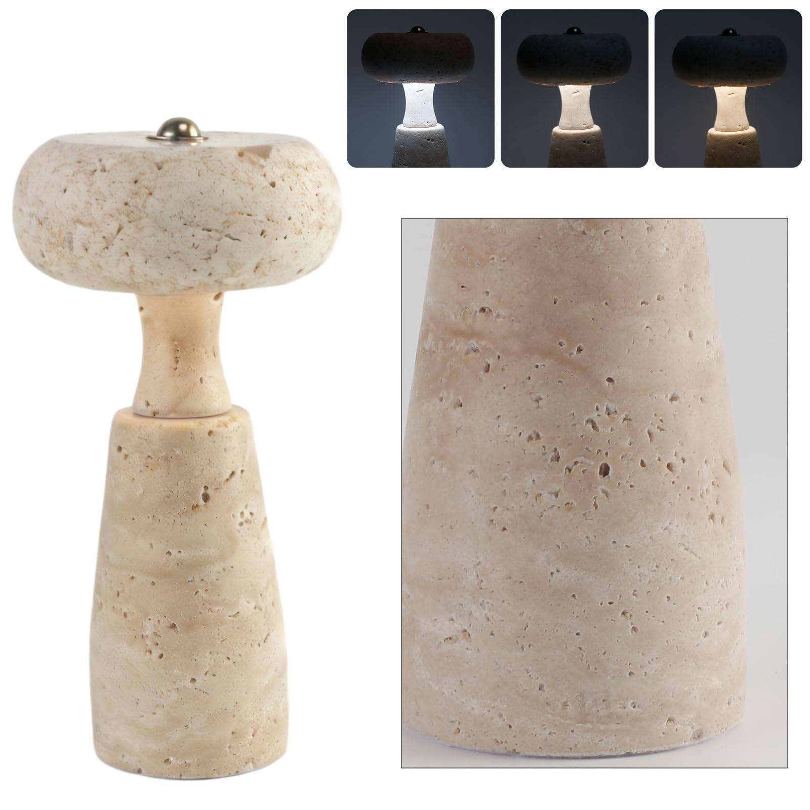 Cave Stone Table Lamp, Natural Yellow Travertine Lamp, Three-Color Temperature Dimmable LED Compa... | Amazon (US)