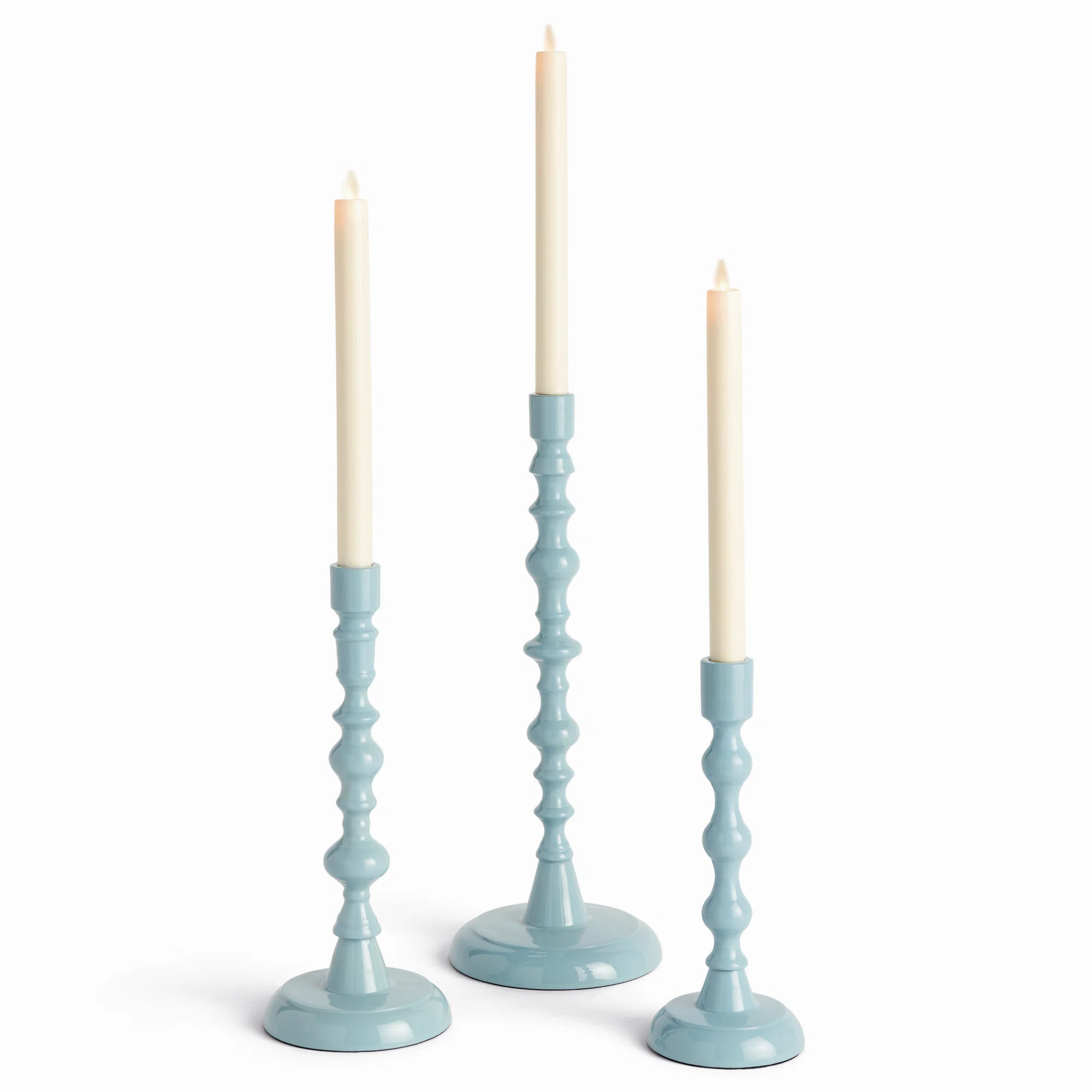 Eclat Enamel-Coated Aluminum Taper Holders in Blue (Set of 3) | Wayfair North America