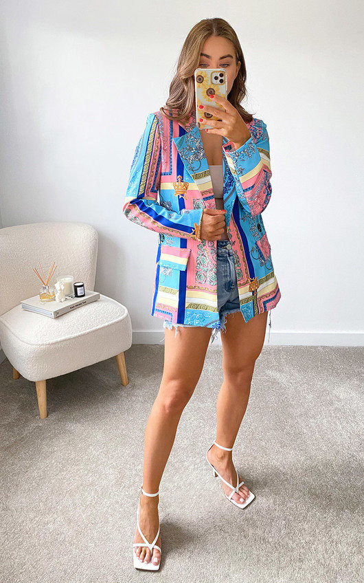 Dahlia Printed Blazer Jacket in Blue | iKrush