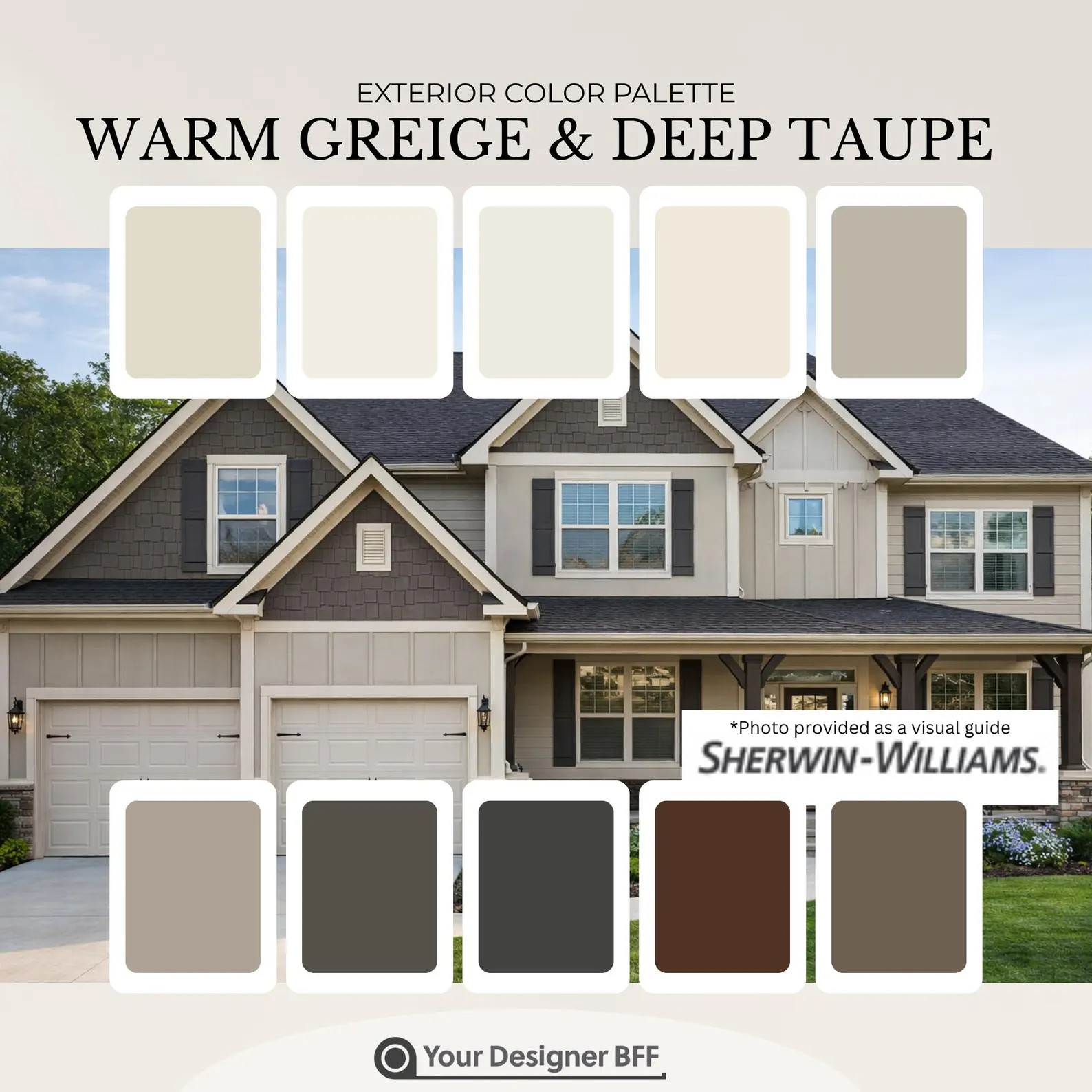 Warm Greige & Deep Taupe House Colors -Sherwin-Williams Exterior Paint Palette (Digital Download) | Etsy (US)