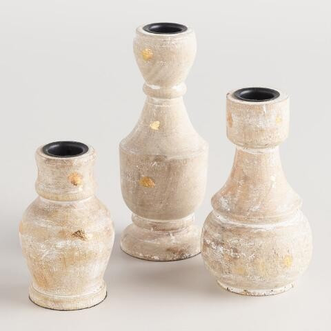 Whitewash And Gold Bottle Taper Candle Holders Set Of 3... | World Market
