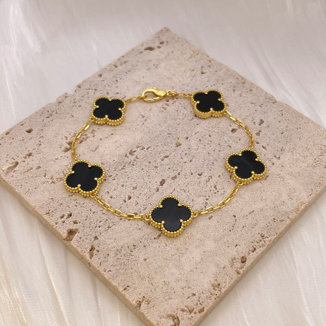 15 Mm Five Clover Bracelet 18K Yellow Gold Plated 925 - Etsy | Etsy (US)