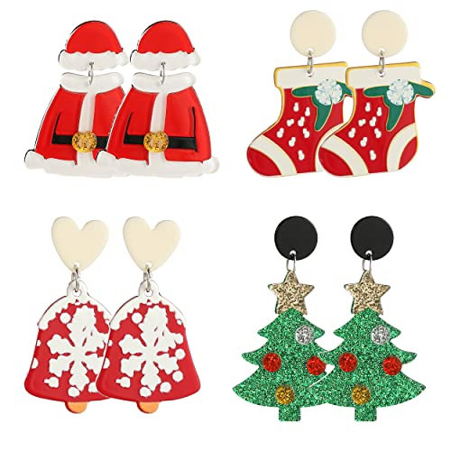 Christmas Earringas for Women Christmas Stud Earings set Santa Earrings Christmas Sock Earrings Christmas Tree Earrings Snowflake Earrings | Amazon (US)