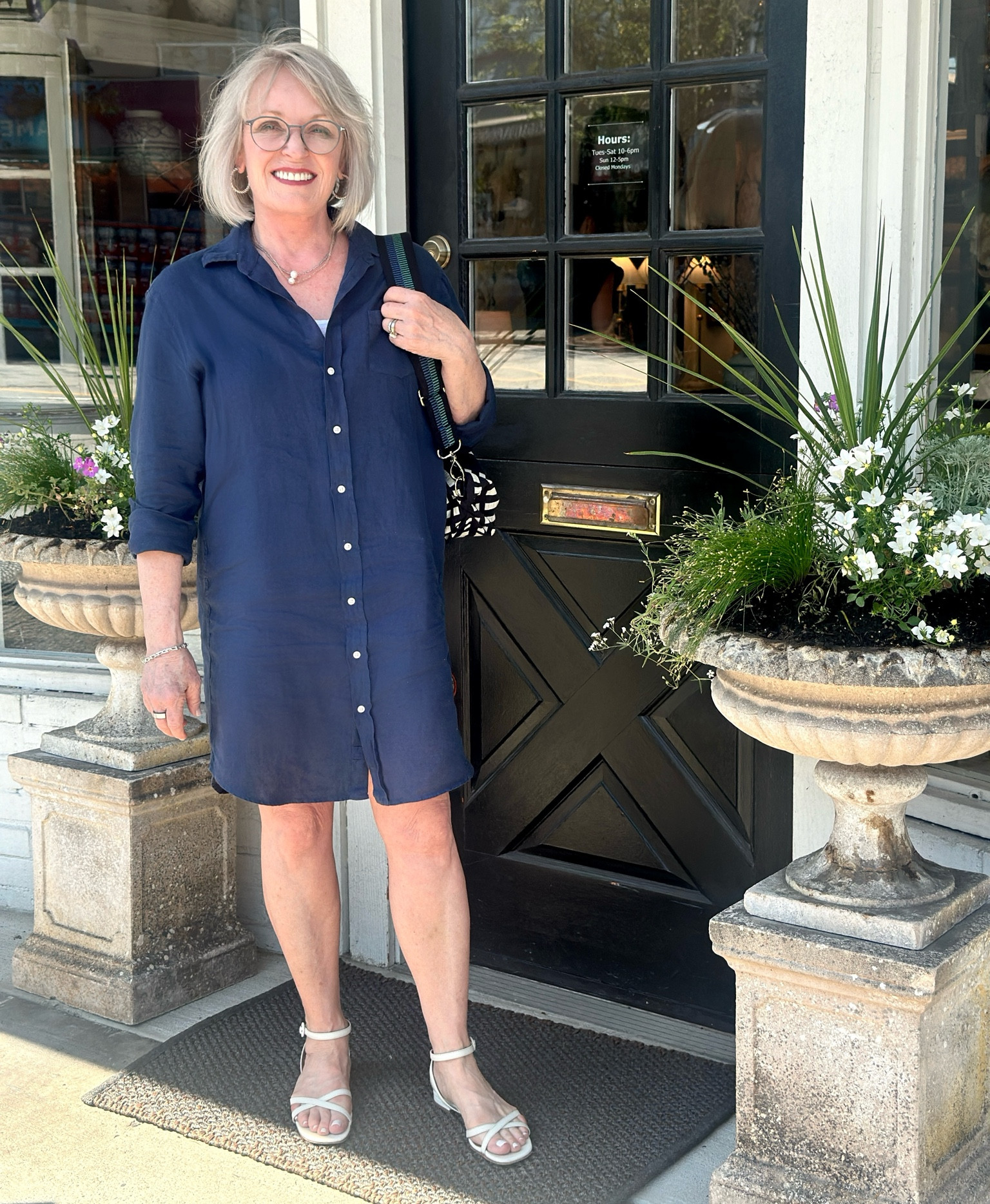 Classic shirt dress in navy washed linen. This dress has become a summer favorite I now own in denim and linen. 
SAVE $50 OFF your cart with the code SUMMER50 at checkout!!
One time code to use on any full priced items. Can not be combined with another code. Valid thru 9/1
Wearing S