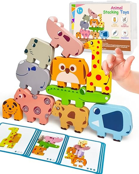 Montessori Toys for 1 2 3 4 Year Old Boys Girls, Toddler Toys Age 2-4, 10 Pack Wooden Animal Bloc... | Amazon (US)