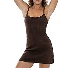 Ashen Fane Women's Sleeveless Heavy Rib Cotton Spaghetti Strap Mini Dress | Amazon (US)