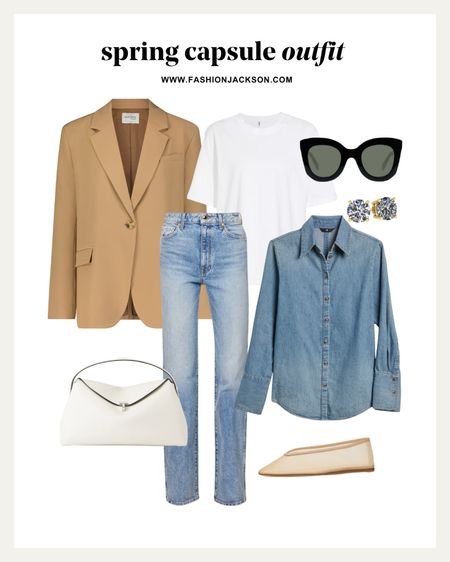 Using some pieces from the spring capsule paired with my wardrobe staples!
I wear a small in the blazer, 0 in the tee, size up in the jeans. I don’t have this exact denim shirt but I would get a small 

#LTKfindsunder100 #LTKstyletip #LTKSeasonal